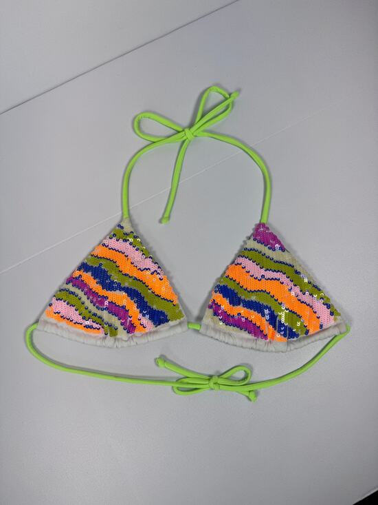 Victoria's Secret Other - Victoria's Secret Sequin Triangle Bikini Top Neon Green Tie Womens XS Sparkly